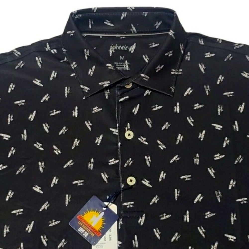 NEW Johnnie-O Mens Medium Black Performance Logo Stretch Polo Shirt $95